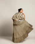 Lissome Faded Ivory Blouse & Cape With Comely Lehenga