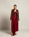 Rheia Maroon Co-Ord Set With Cape Jacket
