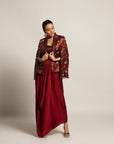 Rheia Maroon Co-Ord Set With Cape Jacket