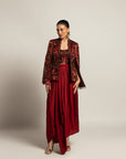 Rheia Maroon Co-Ord Set With Cape Jacket