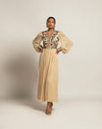 Debonair Hex Beige Gathered Dress