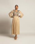 Debonair Hex Beige Gathered Dress
