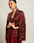 Rheia Maroon Co-Ord Set With Cape Jacket
