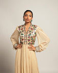 Debonair Hex Beige Gathered Dress