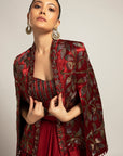 Rheia Maroon Co-Ord Set With Cape Jacket