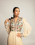 Debonair Hex Beige Gathered Dress