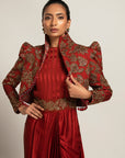 Elysian Maroon Draped Gown Saree With Short Jacket