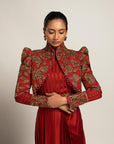 Elysian Maroon Draped Gown Saree With Short Jacket