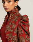 Elysian Maroon Draped Gown Saree With Short Jacket