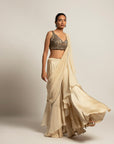 Spiffy Ivory Attached Dupatta & Pants With Blouse And Quilted Waistband