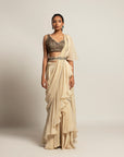 Spiffy Ivory Attached Dupatta & Pants With Blouse And Quilted Waistband