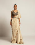 Spiffy Ivory Attached Dupatta & Pants With Blouse And Quilted Waistband