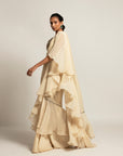 Spiffy Ivory Attached Dupatta & Pants With Blouse And Quilted Waistband