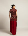 Luscious Maroon Jacket With Drape Skirt Styled Up With The Ruffled Dupatta