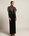 Sterling Black Jumpsuit With Embellished Capelet