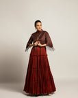 Bonza Maroon Tiered Dress With Cape Jacket