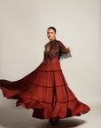 Bonza Maroon Tiered Dress With Cape Jacket