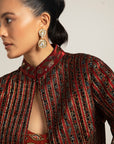 Bonza Maroon Tiered Dress With Cape Jacket