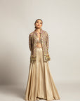 Lustrous Ivory Bralette & Flare Pants With Ivory Organza Jacket