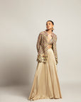 Lustrous Ivory Bralette & Flare Pants With Ivory Organza Jacket
