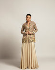 Lustrous Ivory Bralette & Flare Pants With Ivory Organza Jacket