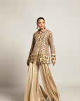 Lustrous Ivory Bralette & Flare Pants With Ivory Organza Jacket