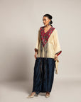 Ahami Beige Kaftan With Navy Blue Drape Skirt