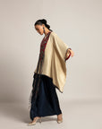 Ahami Beige Kaftan With Navy Blue Drape Skirt