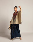 Ahami Beige Kaftan With Navy Blue Drape Skirt