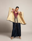 Ahami Beige Kaftan With Navy Blue Drape Skirt