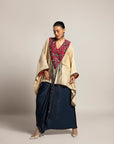 Ahami Beige Kaftan With Navy Blue Drape Skirt
