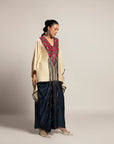 Ahami Beige Kaftan With Navy Blue Drape Skirt