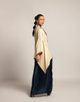 Ahami Beige Kaftan With Navy Blue Drape Skirt