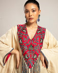 Ahami Beige Kaftan With Navy Blue Drape Skirt