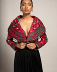 Unequaled Black Bralet & Fuscia Pink Cape Jacket With Royal Black Pleated Pants