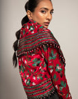 Unequaled Black Bralet & Fuscia Pink Cape Jacket With Royal Black Pleated Pants