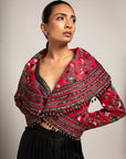 Unequaled Black Bralet & Fuscia Pink Cape Jacket With Royal Black Pleated Pants