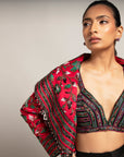 Unequaled Black Bralet & Fuscia Pink Cape Jacket With Royal Black Pleated Pants