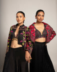 Tantalizing Black Bralet & Tentom Jacket With Jet Black Harem Pants