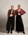 Tantalizing Black Bralet & Tentom Jacket With Jet Black Harem Pants