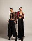 Tantalizing Black Bralet & Tentom Jacket With Jet Black Harem Pants