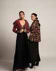 Tantalizing Black Bralet & Tentom Jacket With Jet Black Harem Pants