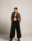 Tantalizing Black Bralet & Tentom Jacket With Jet Black Harem Pants