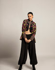 Tantalizing Black Bralet & Tentom Jacket With Jet Black Harem Pants