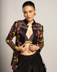 Tantalizing Black Bralet & Tentom Jacket With Jet Black Harem Pants
