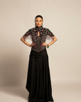Glided Black Corset With Drape Skirt And Capelet Jacket