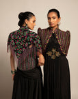 Beauteous Black Drape With Short Jacket Set