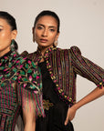 Beauteous Black Drape With Short Jacket Set