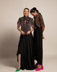 Beauteous Black Drape With Short Jacket Set