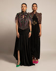 Beauteous Black Drape With Short Jacket Set